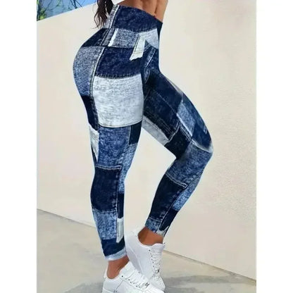 Women's Plus Size 1XL-5XL Casual Tights Sports Pants Casual Colored Slim Fit Pants Imitation Denim Tight High Waist Leggings