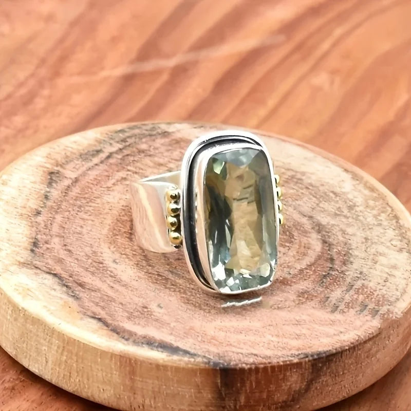 Vintage Ethnic Style Geometric Square Inlaid Zirconia Ring Ladies Niche Holiday Party Accessories Jewelry Gifts