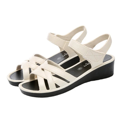 Mother Sandals Summer Middle-aged and Elderly Non-slip Work  Soft Soled Shoes 4cm Wedges Flat Grandma Shoes To Wear Outside
