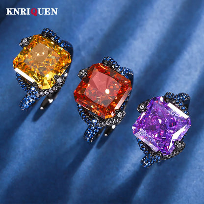 New Arrival Retro 12*12MM Topaz Amethyst Ring for Women Gemstone Sapphire Cocktaile Party Fine Jewelry Famale Accessories Gift