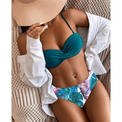 Swimsuit Leopard Bikini Set Print Floral Beach Bathing Suits Push up Summer Beachwear Two Pieces Low Waist Swimwear 2023 Women
