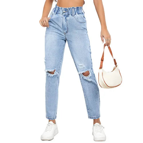 Japan and South Korea Casual Washed Ripped Jeans for Women Spring and Summer New Fashion Straight Nine Minutes of Pants Women