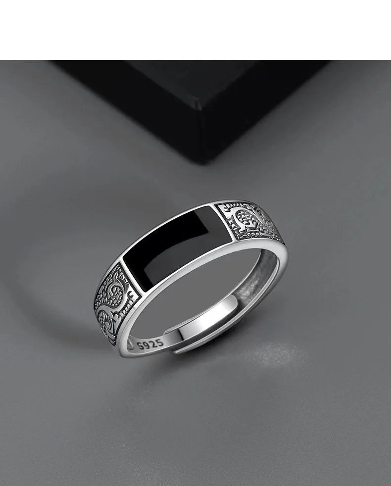 925 Sterling Silver Men's Ring High Quality Luxury black Gem For Men Wedding Fine Jewelry Accessories Party Gifts