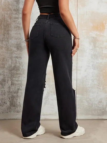 2025 New Style Women's Jeans Women's Spring And Autumn New Hot Selling Street INS Same Style Print Ripped Straight Jeans