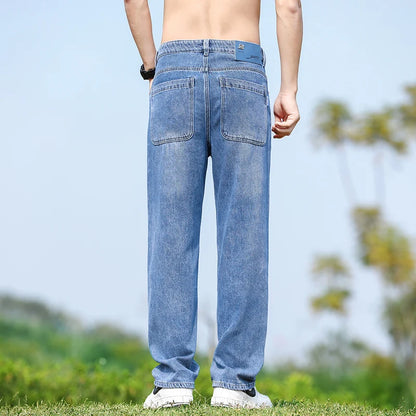 Men's Straight-Leg Jeans, Minimalist for All Seasons, Loose with Drape, Narrow-Wide Leg, Retro Casual Long Pants, Sizes 28-38
