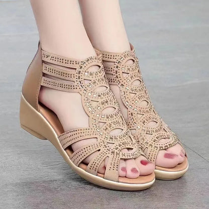 Summer New Soft Leather Roman Sandals Women  Soft Sole Outwear Women's Wedge Shoes Fashion Casual Designer Shoe Ladies