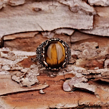 New Fashion Temperament Yellow Turquoise Men's Ring Domineering High-grade Copper Material To Attend The Banquet Business Ring