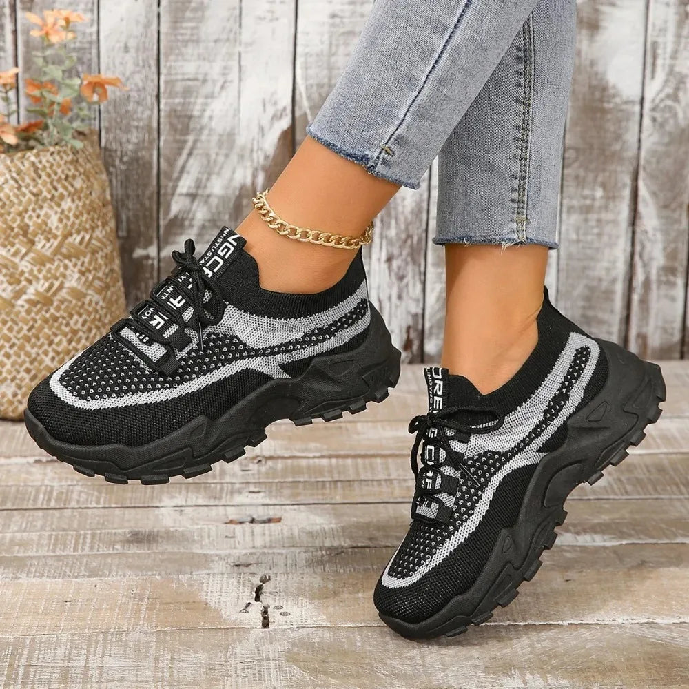New Fly Woven Mesh Casual Breathable Sneakers Korean Style Thick-Soled Daddy Shoes Mesh Red Shoes Light Running Shoes