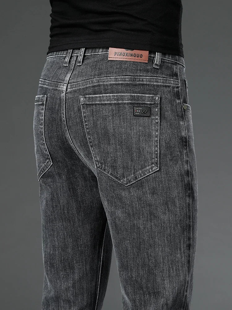 2025 New Autumn Men's Stretch Slim Jeans Straight Leg Casual Denim Trousers Male Business High Quality Classic Blue Gray Black