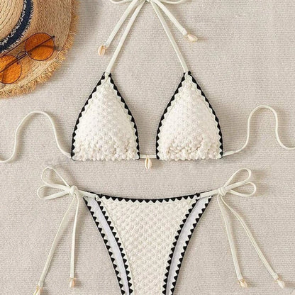Sexy Halter Wrinkled Weave Bikini Set Shell Designer Swimsuit Women Push Up Micro Bikinis Summer Bathing Suit Swim Beach Wear