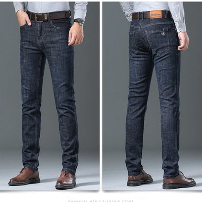 Male  All-match Brand Trousers Four Season Men's High Quality Jeans  Business Casual High Waist Denim Pants Simplicity Cool
