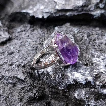 Raw Irregular Amethysts Ring For Women Reiki Healing Crystal Natural Tourmaline Stone Rings Adjustable Jewellry Medition Gifts