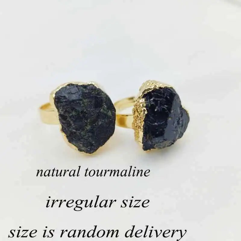 Irregular Black Tourmaline Ring for Men Gold Color Genuine Natural Raw Crystal Stone Reiki Energy Jewelry Gift Adjustable x239