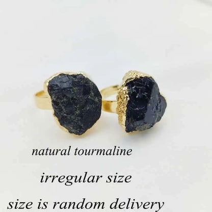 Irregular Black Tourmaline Ring for Men Gold Color Genuine Natural Raw Crystal Stone Reiki Energy Jewelry Gift Adjustable x239