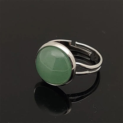 12mm Round Healing Natural Stone Ring Tiger Eye Opal Pink Crystal Adjustable Joint Ring for Women Jewelry