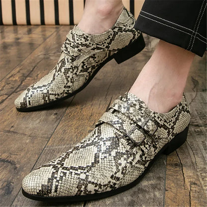 2025 Britain Gentleman Pointed Snakeskin Pattern Casual Shoes For Men Monk Strap Loafers Formal Wedding Dress Footwear