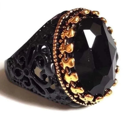 New Copper Material Open Adjustable Ring Black Gemstone Personality High Jewelry Fashion Luxury Business Suitable for Men Gift