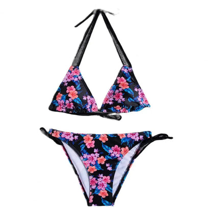 1 Set  Women Swimsuit  Padded  Three-point  Stretchy  Beautiful Floral Print Bikini Set  for Swimming Pool