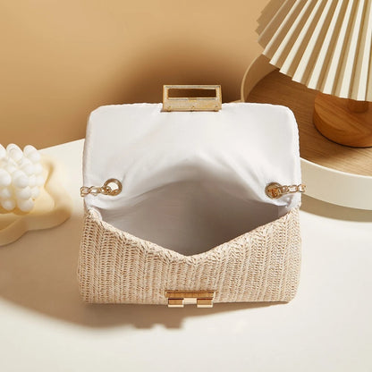 Woven Straw Handwoven Women's Shoulder Bag, Fashion Solid Color Crossbody Purse with Lock Closure Purses and Handbags Сумка 2025
