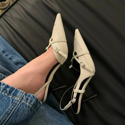 2025 New Women's Jeans Heeled Sandals Pointed High Heel Office Lady Shoes Beautiful Women high heels  Shoes  sandalias mujer