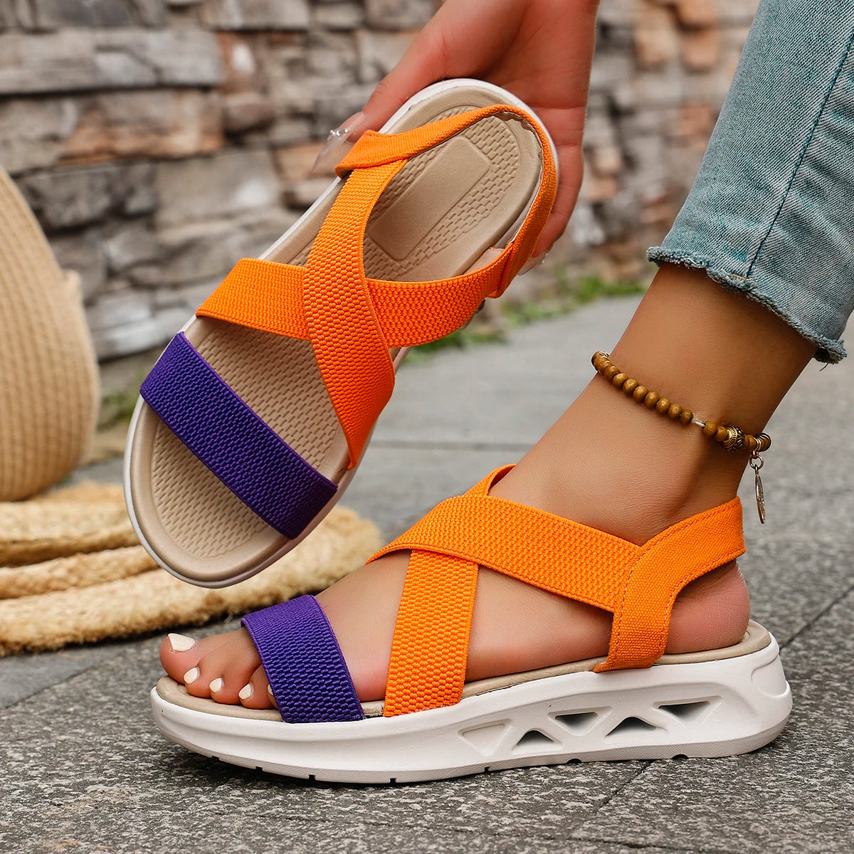 Summer New 2025 Wedge Women's Sandals Platform Outdoor Beach Shoes for Women Elastic Band Design Women Sandals Size 36-43