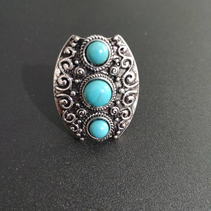Vintage Silvery Turquoise Rings for Women Boho Tibet Ethnic Tribal Afghan Pakistan Indian Gypsy Men's Green Stone Retro Jewelry