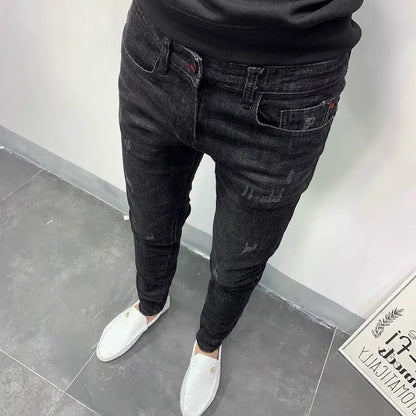 Spring Autumn 2024 Kpop Fashion Men's Denim Jeans Casual Slim Long Pants Korean Solid Black Boyfriend Designer Luxury Jeans