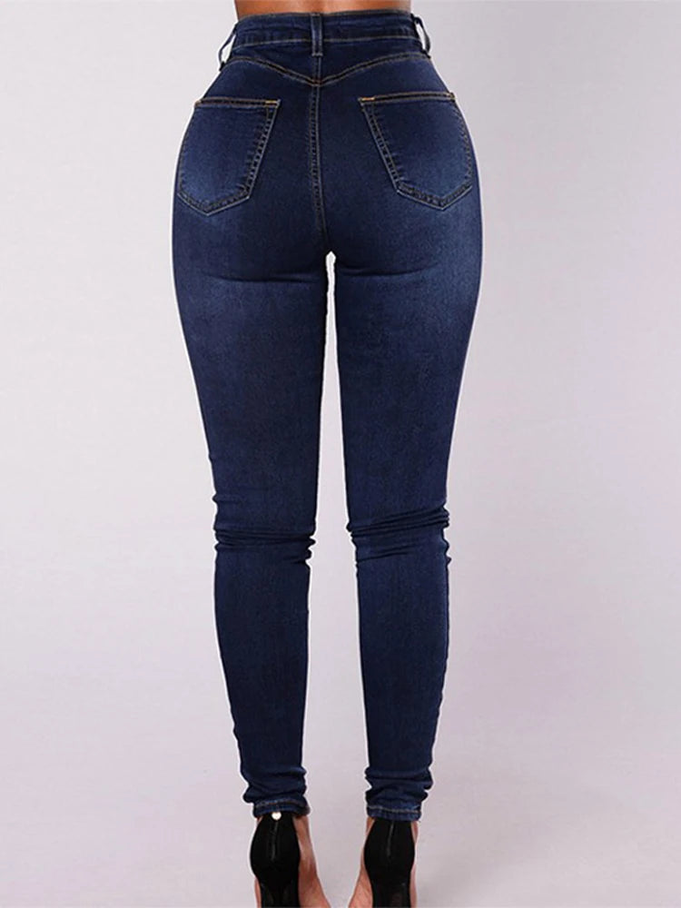 Sexy Stretchy Jeans Women High-waisted Double Breasted Slim Denim Pants Elastic Waist Female Fashion Tight Skinny Denim Trousers