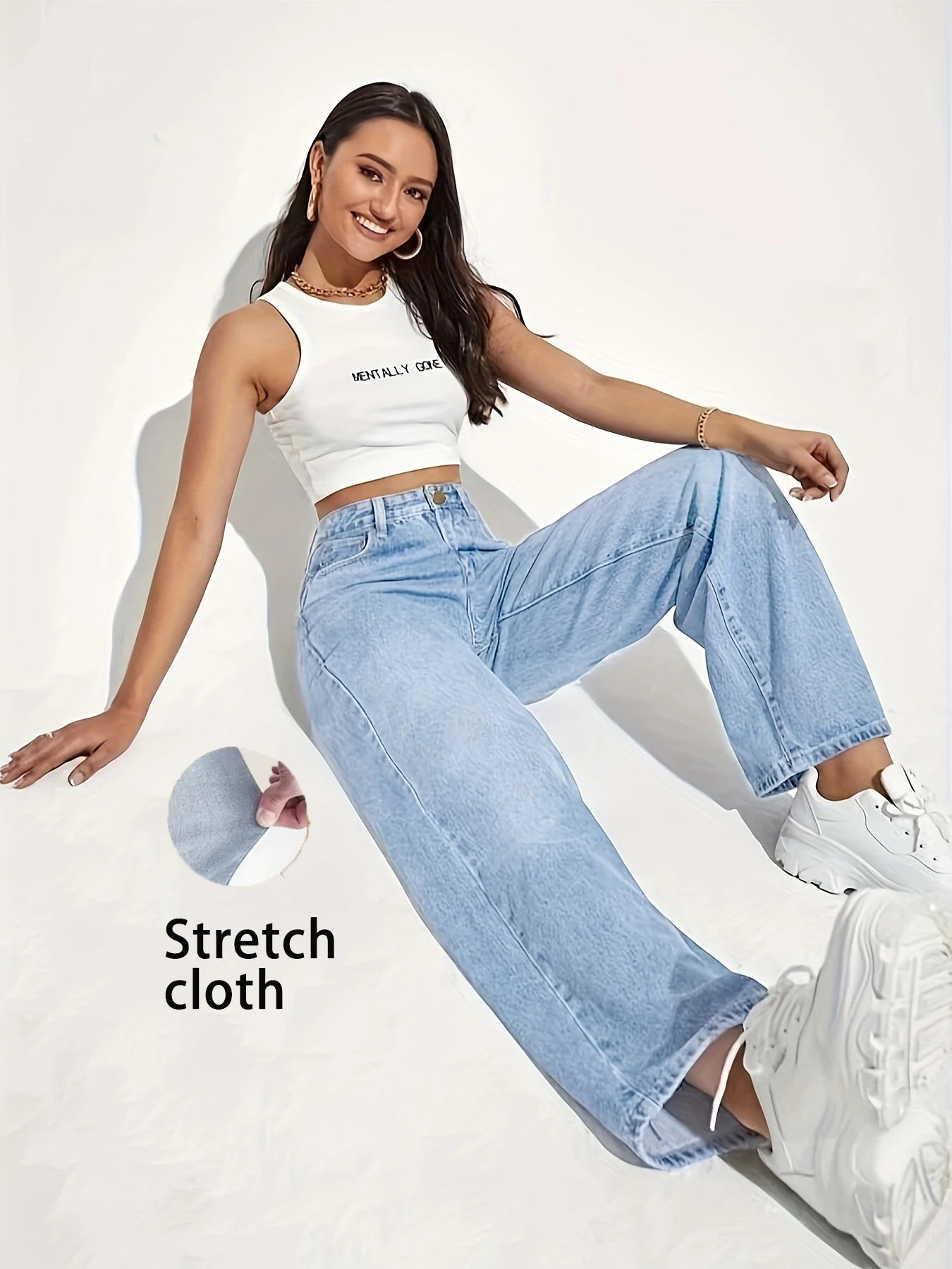 Four-season pure color CPUY brand women's fashion straight-leg stretch denim without a belt popular autumn and spring style