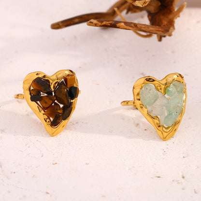 Stainless Steel Rings Plated 18k Gold Color Statement Jewelry Natural Stone Adjustable Waterproof Daily Rings For Women Gift
