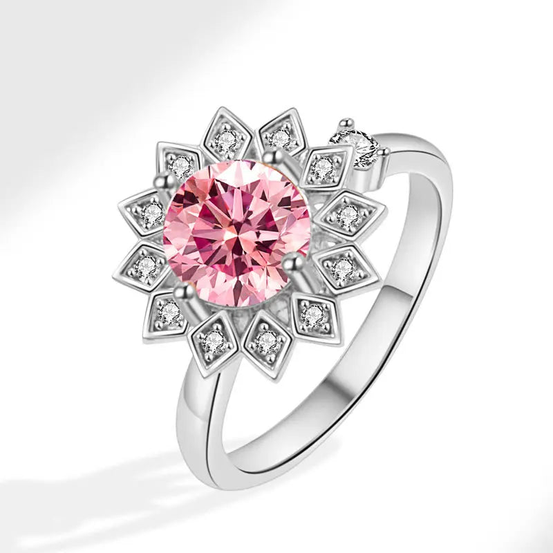 VENTFILLE 925 Sterling Silver Sunflower Diamond Zircon Rotatable Ring For Women Gift Relieve Stress Ring Jewelry Wholesale