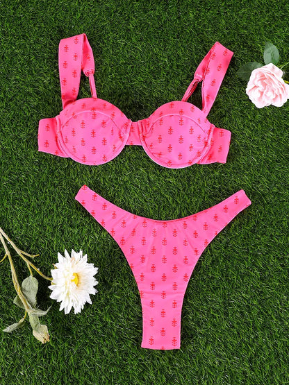 Printed Swimwear  Swimsuits Bandage Bikini Sets Summer Bikinis High Cut Biquinis New Beachwear Low Waist Swimsuit