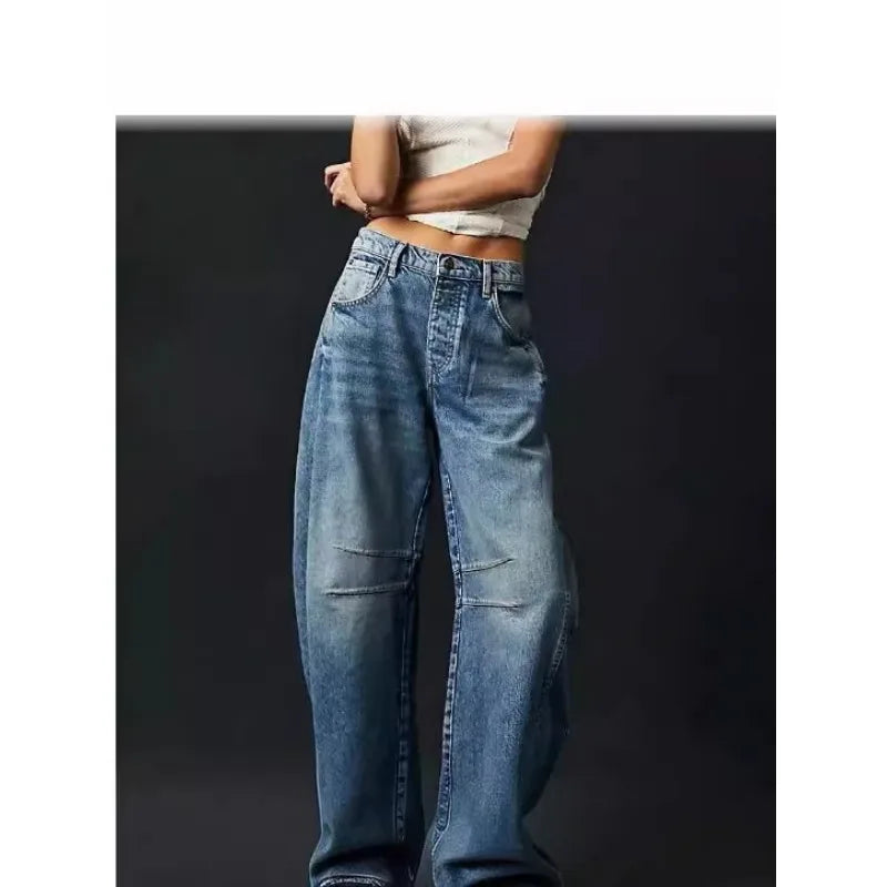 2025 NEW Loose Mid-Low Waist Washed Women's Jeans High Waist Wide Leg Pants Comfortable Casual Denim Jeans