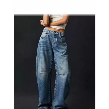 2025 NEW Loose Mid-Low Waist Washed Women's Jeans High Waist Wide Leg Pants Comfortable Casual Denim Jeans