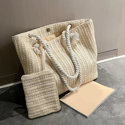 Designer Women Handbags Fashion Large Capacity Straw Tote Bag Summer Beach Bag Casual Bali Big Purse