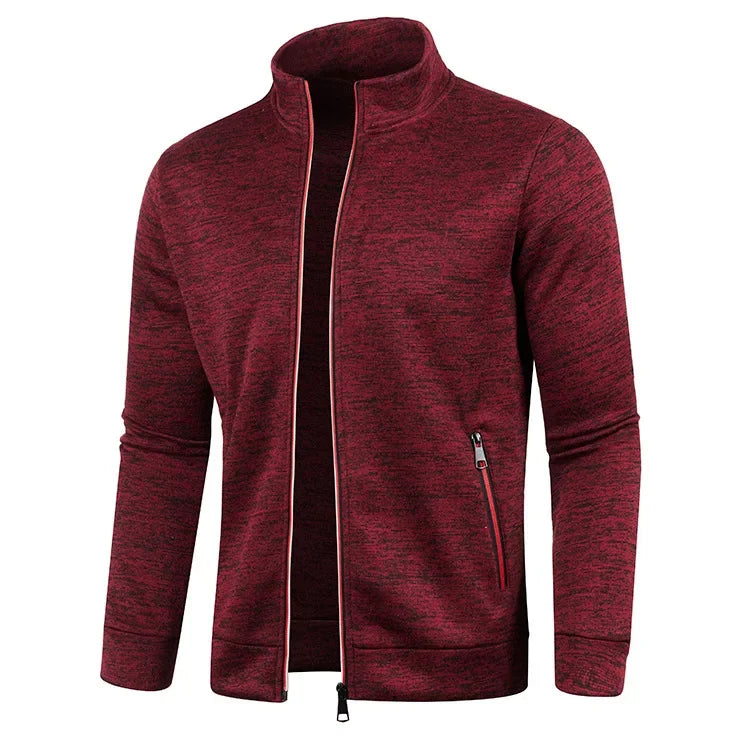 Autumn Winter New Men's Long Sleeves Zipper Knit Thin Fashion Hoodies Sweatshirt Solid Color Thicker  Top Slim Fit Male Clothing