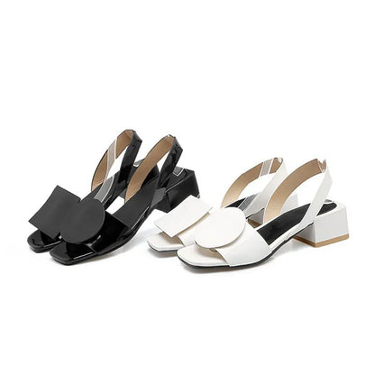 Black White Sandals Women Shoes Summer Square Heels Slip On Office Ladies Shoes Custom Patent Leather Sandalias Mujeres WSH3893