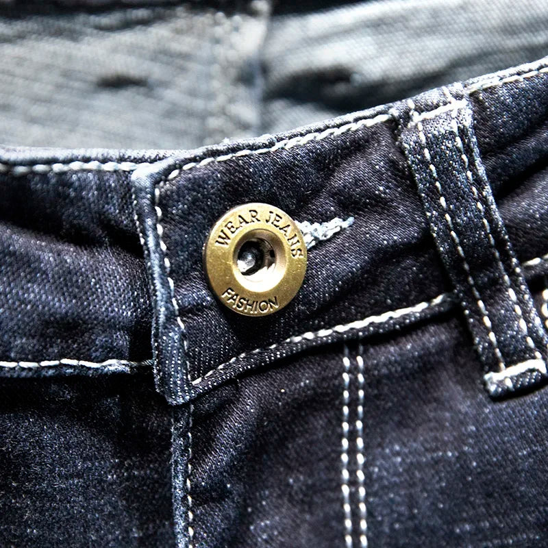 New Ripped Jeans Men Slim-fit Denim Pants Cotton Korean Style Fashion Elasticity Versatile Blue Black Men's Clothing