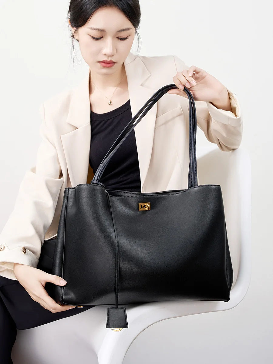 Rodeo large leather shoulder bag, armpit top layer cowhide, large capacity women's commuting high-end tote bag