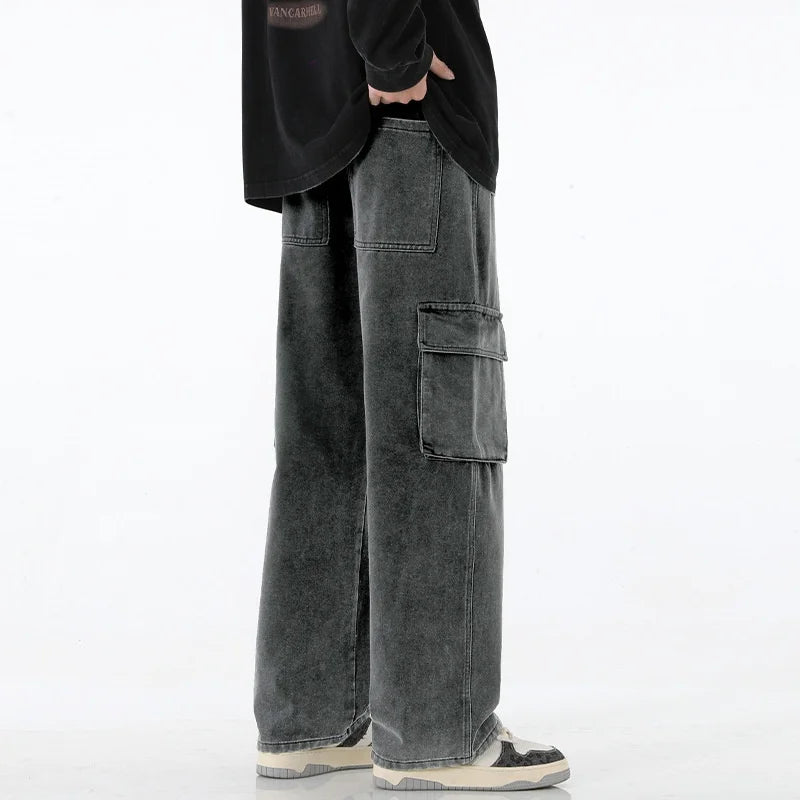 2025 New Y2K street wear multi pocket loose work pants men's pants retro loose men's multi pocket jeans four-color loose