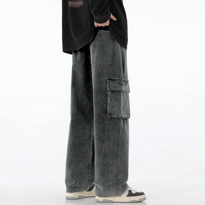 2025 New Y2K street wear multi pocket loose work pants men's pants retro loose men's multi pocket jeans four-color loose