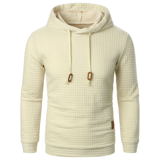 Autumn/Winter men's jacquard plaid hoodie long sleeve hoodie warm color hooded sweatshirt coat