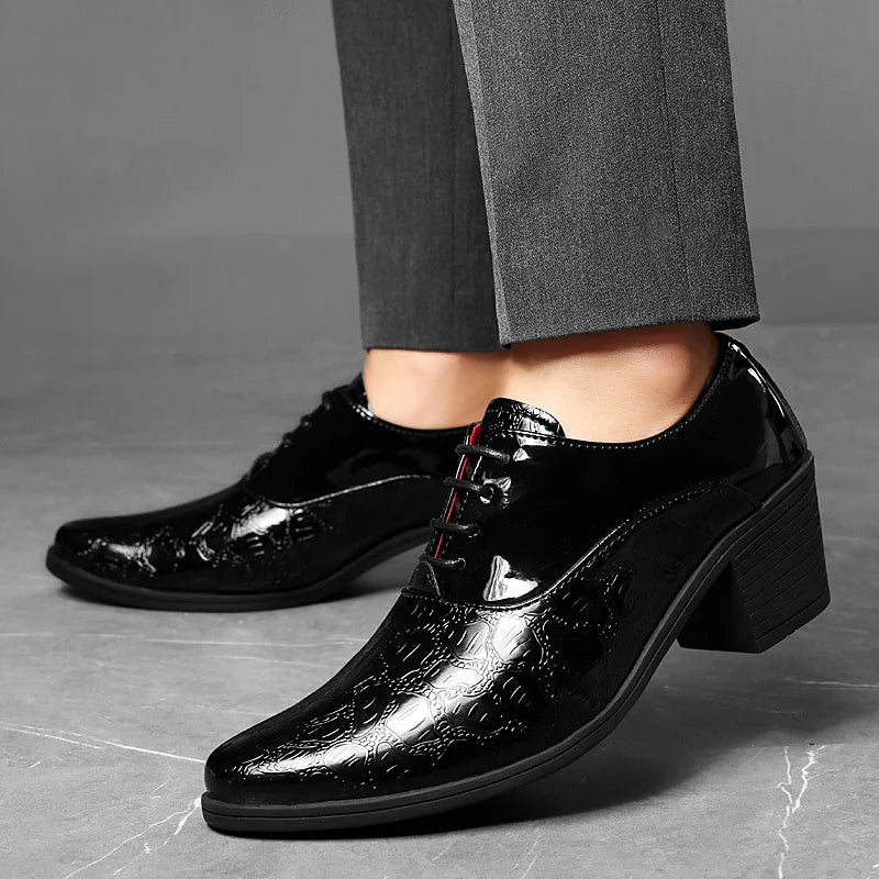 Luxury Red High Heel Men's Shoe Fashion Moccasin Man Wedding Shoes Groom Designer Pointed Toe Dress Shoes Men Leather Oxford