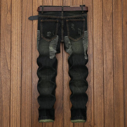 Men Jeans Long Pant Denim Pants Slim Fit Straight Trousers High Waist Solid Regular Button Pocket Splice Casual Autumn 2024