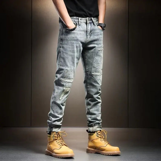 2025 New Japan Style Men's Jeans Korean High Street Patchwork Denim  Pants Boyfriend Jeans Loose Straight Fit Casual Trousers
