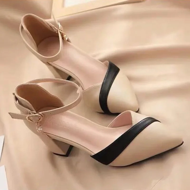 Contrast Color Pointed Toe Ladies Shoes Designer Luxury 2025 Pvc Original Summer Comfortable Trending Women's Sandals On Sale