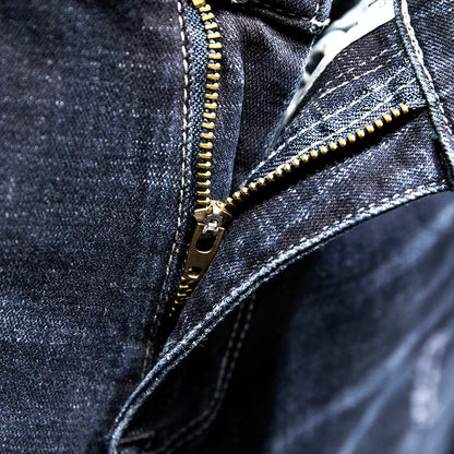 New Ripped Jeans Men Slim-fit Denim Pants Cotton Korean Style Fashion Elasticity Versatile Blue Black Men's Clothing