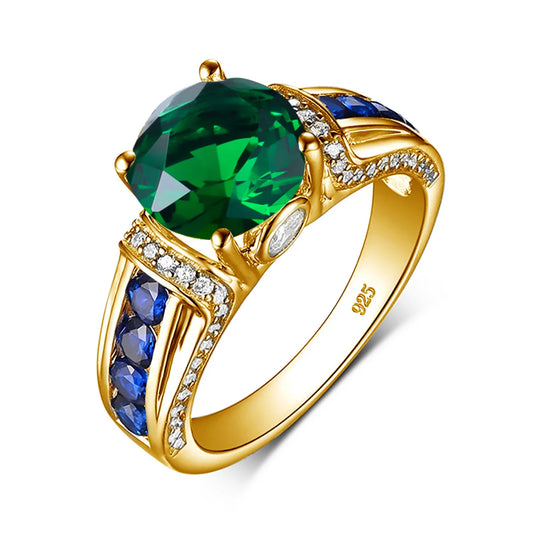 Szjinao Green Emerald Ring Gold For Woman Round Cut 8*8mm 2ct Stone Wedding Luxury Designer Jewelry High Quality Valentines Gift