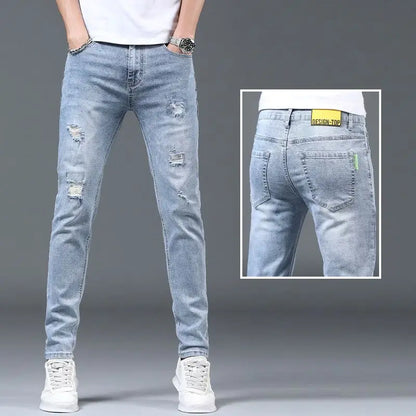 Men's Jeans Luxury Fashion Blue Softener Denim Jeans for Men's Spring and Autumn Stretch Casual Wear Korean Luxury Clothing