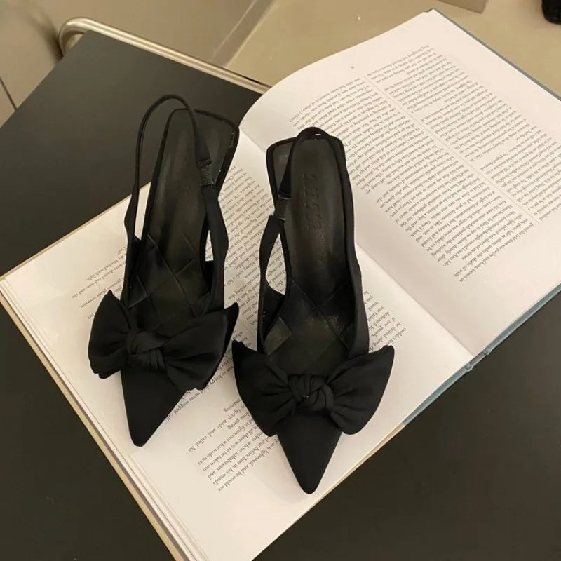 Women Shoes 2024 Spring New Butterfly Knot Women Slingbacks Heels Shoes Sexy Dress Thin Heel Pointed Toe Ladies High Heels Women